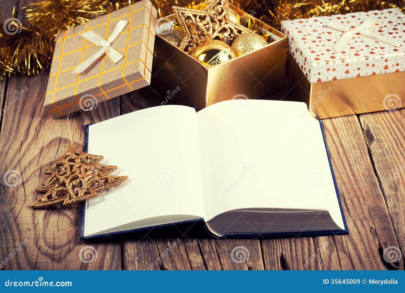 Open Book  With Christmas  Decoration  Stock Image Image 