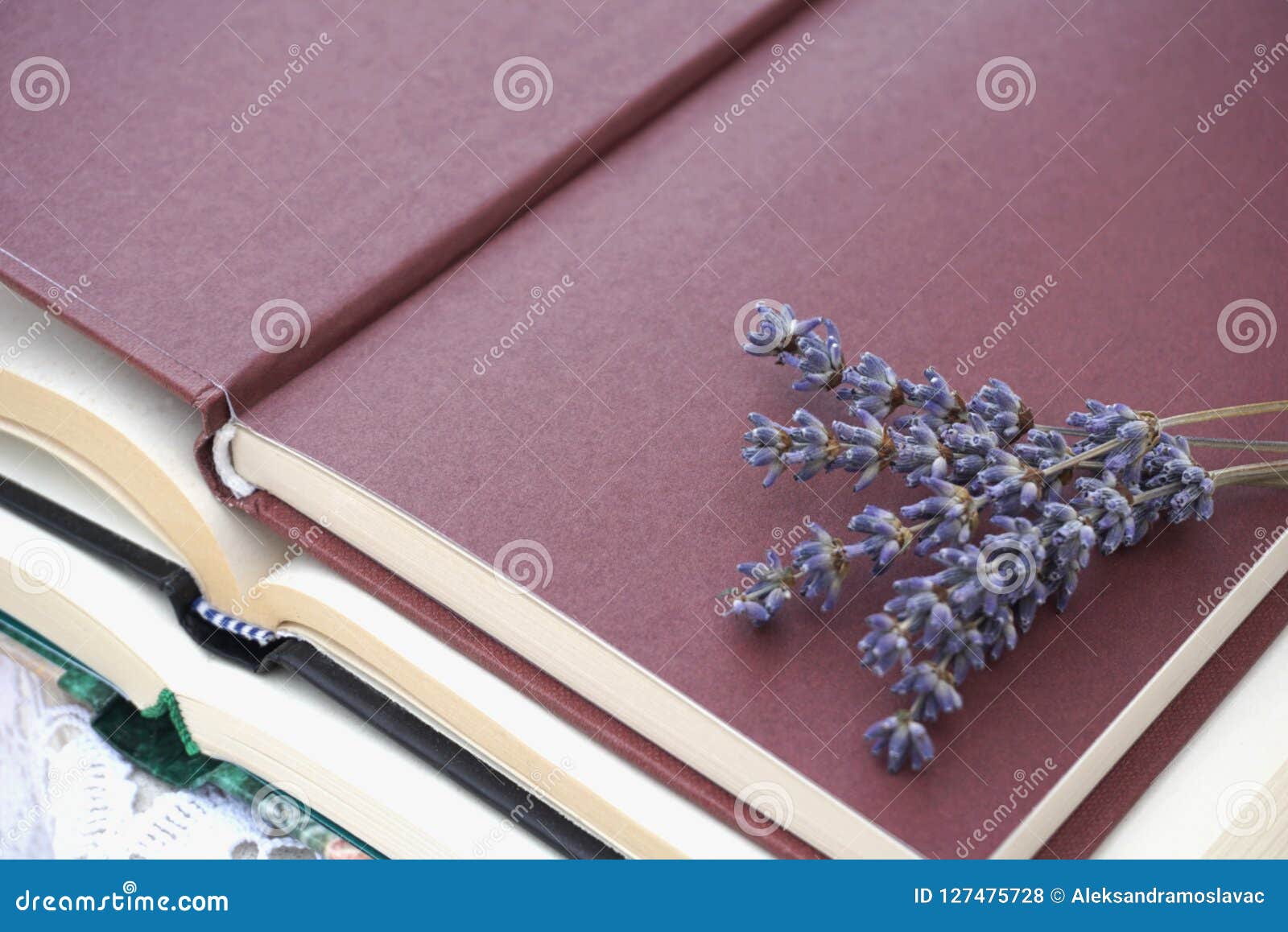 Open Books Cover and Bunch of Dry Lavender on it Stock Photo - Image of ...