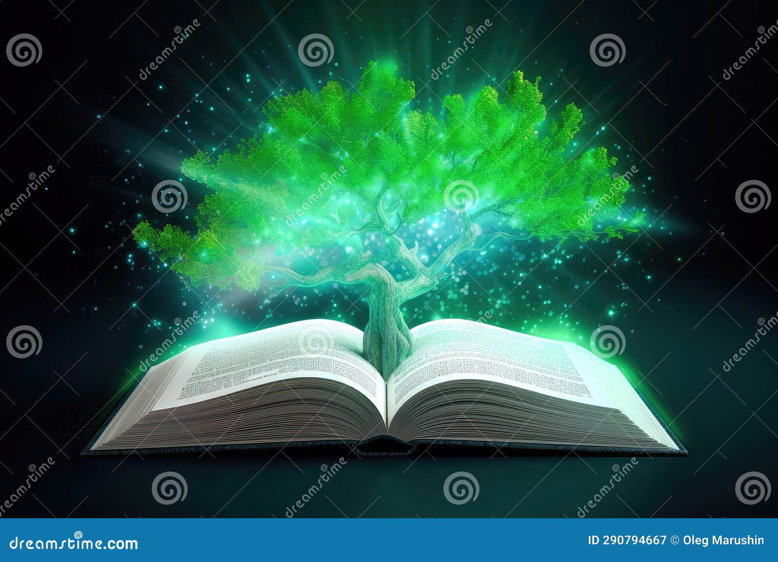 Open Book with Green Tree and Rays of Light. Generative AI Stock Image Image of nature