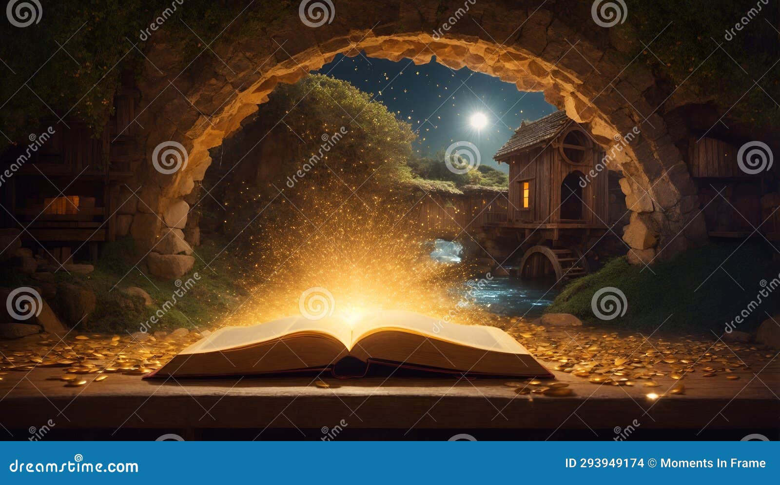 Open Book with Magic Light Coming Out of Pages Stock Illustration ...