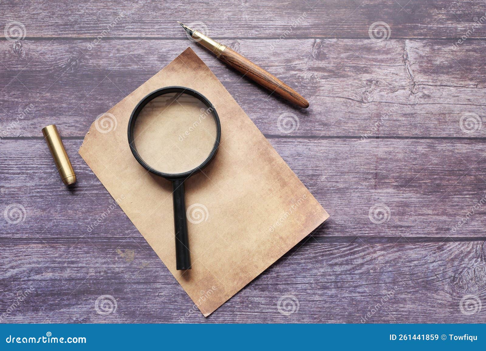 Open Book and Magnifying Glass on Table. Stock Image Image of