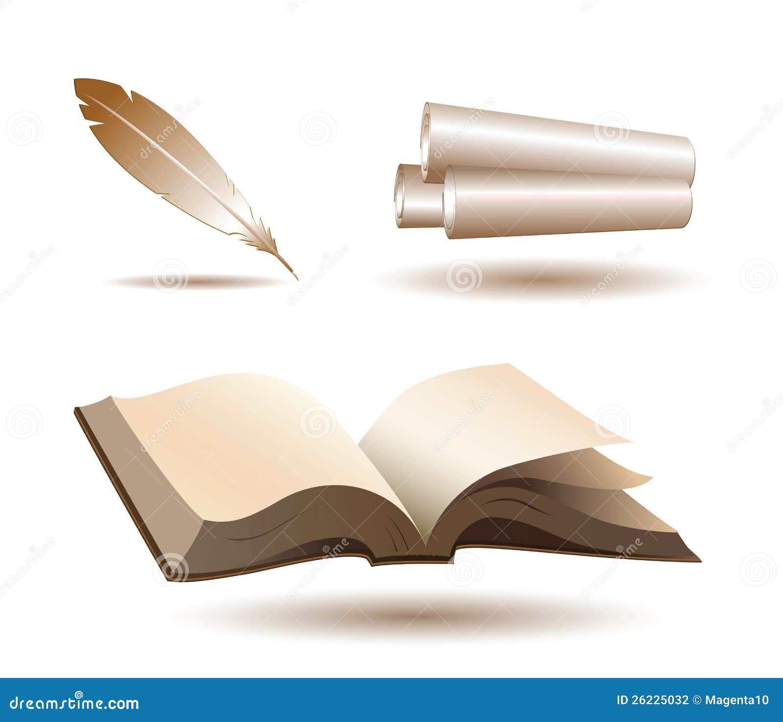 Open Book, Quill and Scrolls Stock Vector Illustration of classic