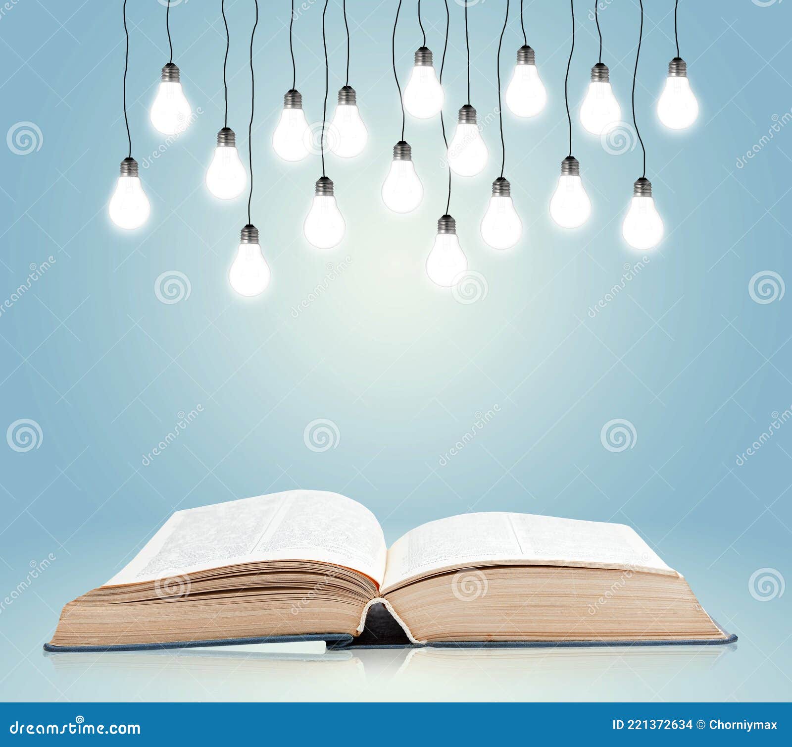 Open Book with Shining Lamps Stock Illustration Illustration of dark