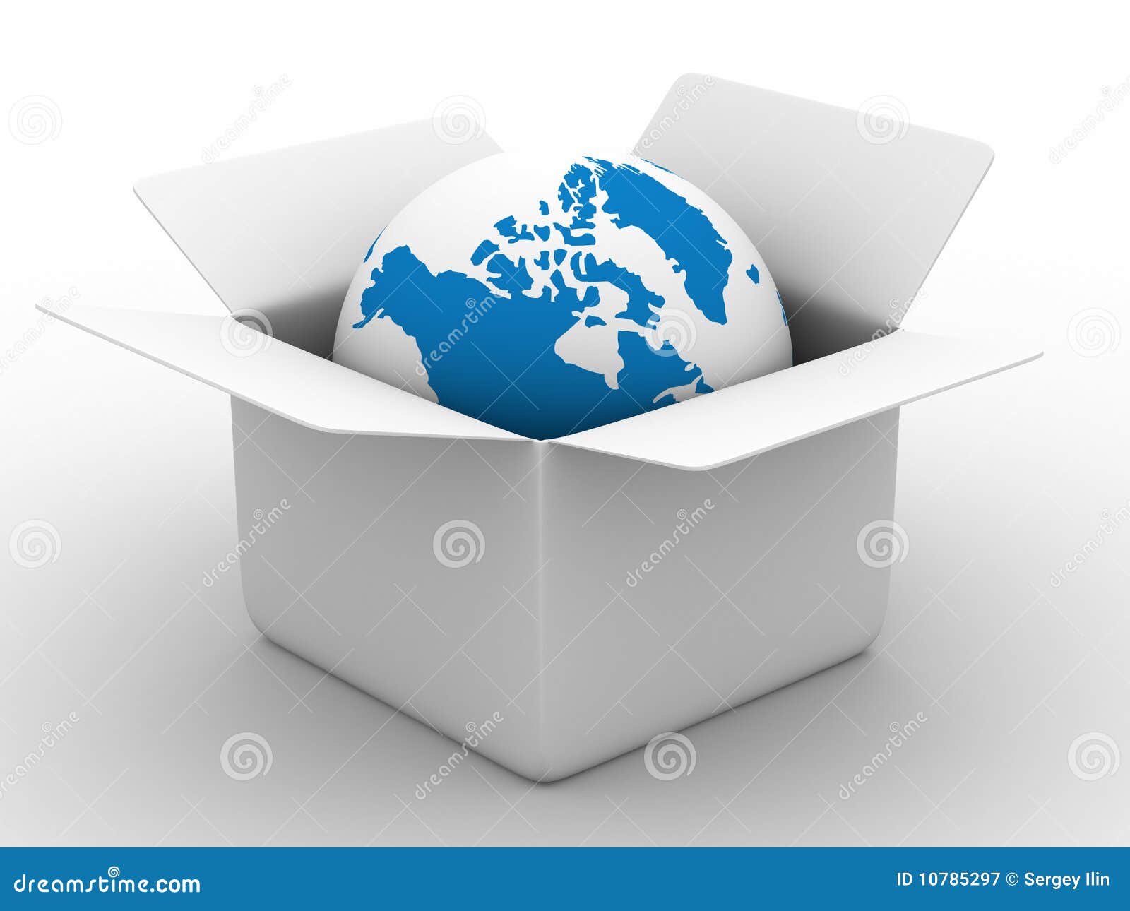 Open Box with Globe on White Background Stock Illustration