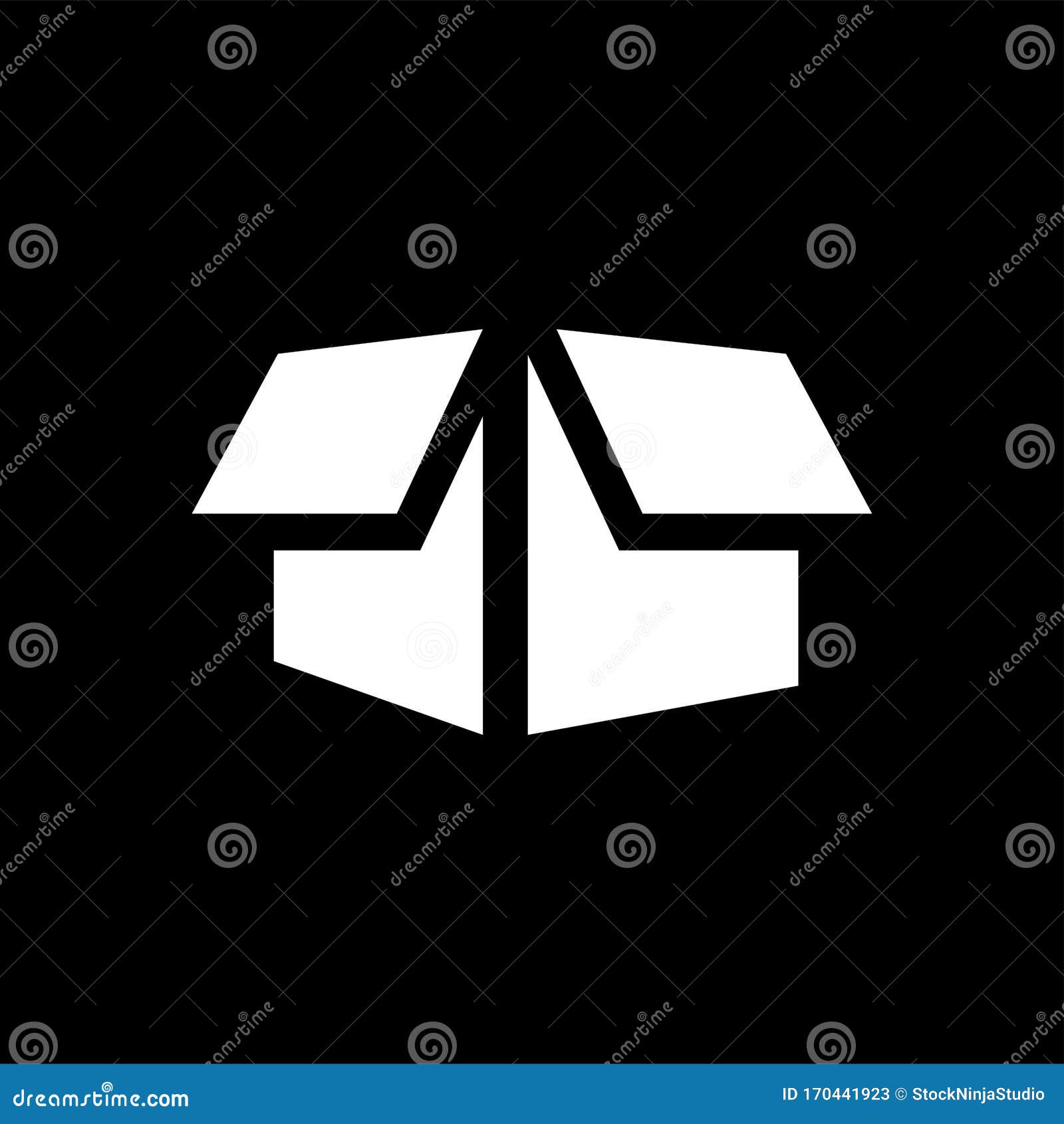 Open Box Icon on Black Background. Black Flat Style Vector Illustration