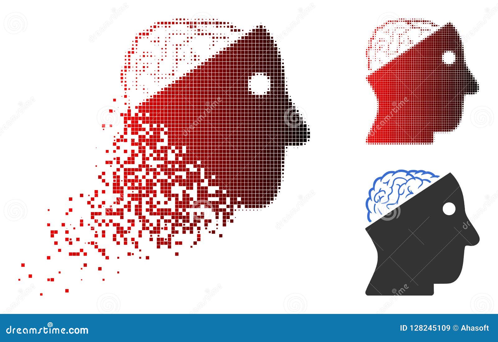 destructed pixel halftone open brain icon