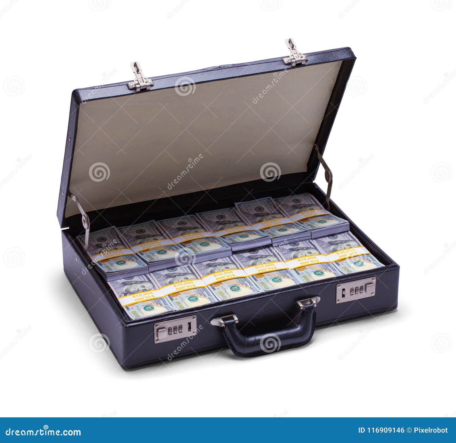 open briefcase of money