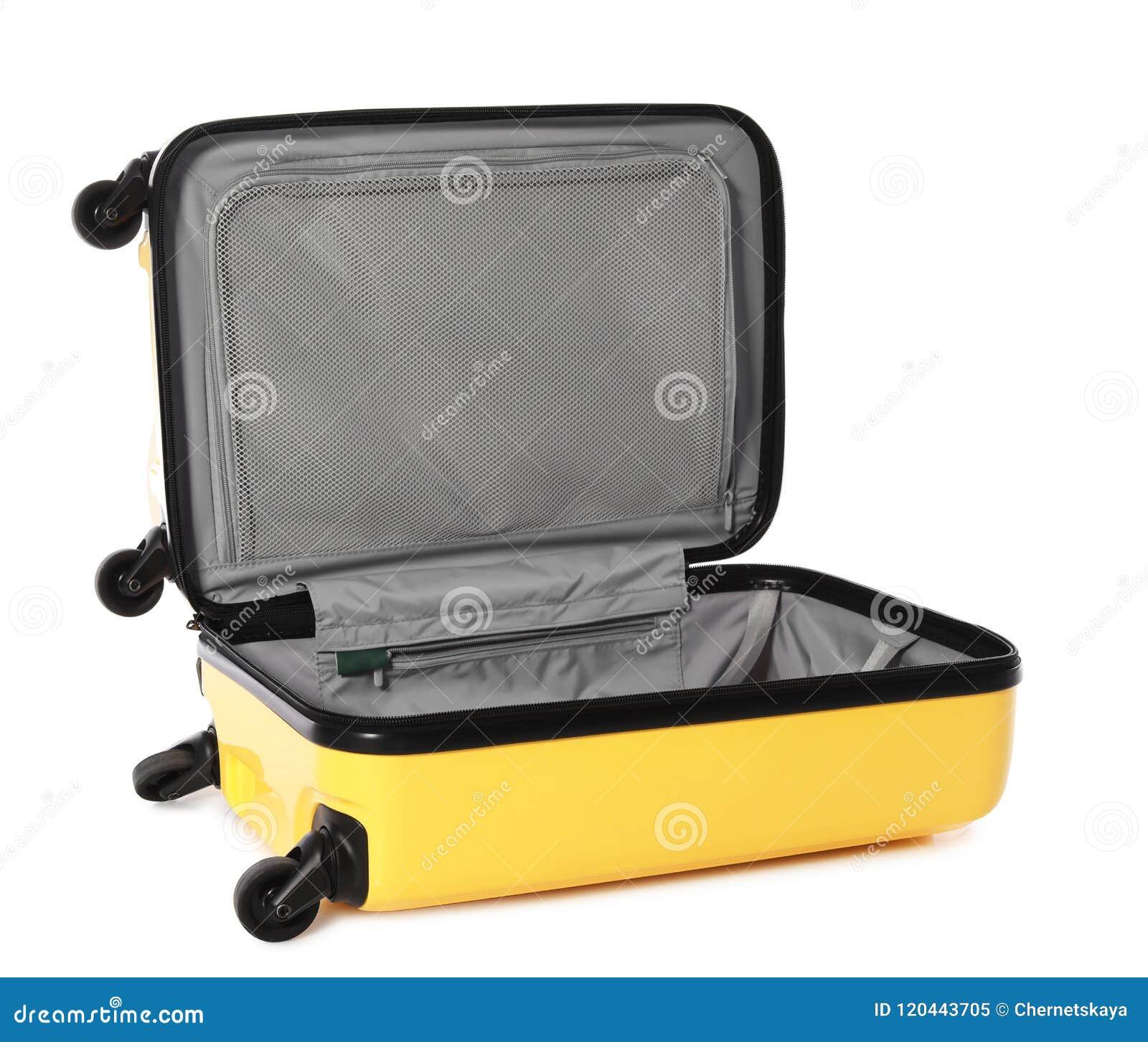 Open Bright Yellow Suitcase Stock Image Image of empty, carry 120443705