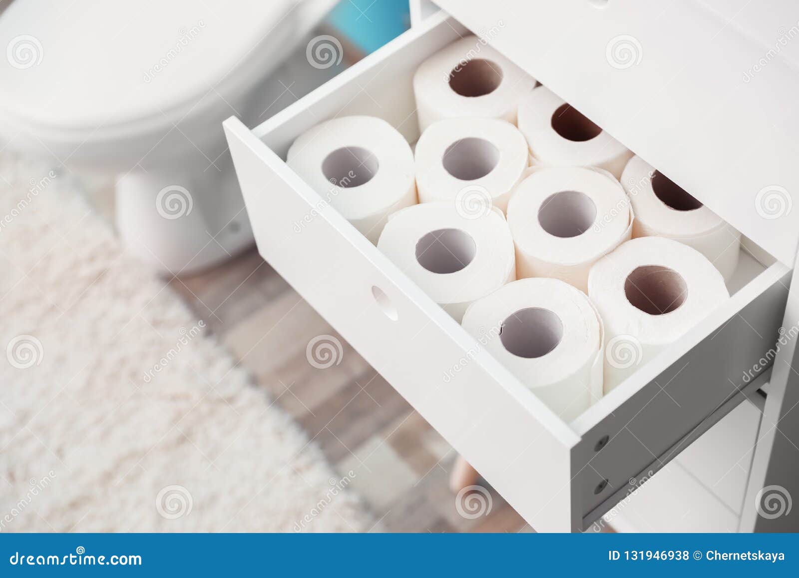 Open Cabinet Drawer With Toilet Paper Rolls Stock Photo Image Of