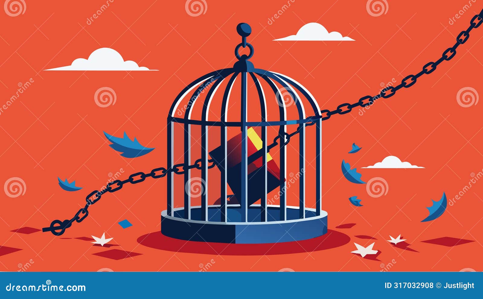 an open cage with broken chains a  of the release and freedom from emotional burdens that once held a person