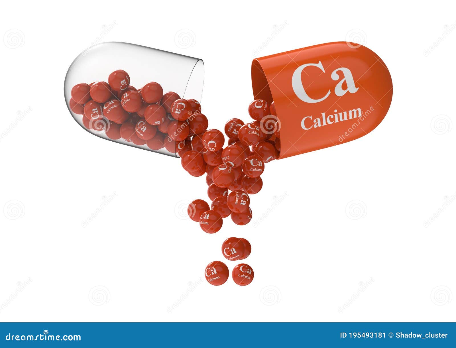 open capsule with calcium from which the vitamin composition is pouring