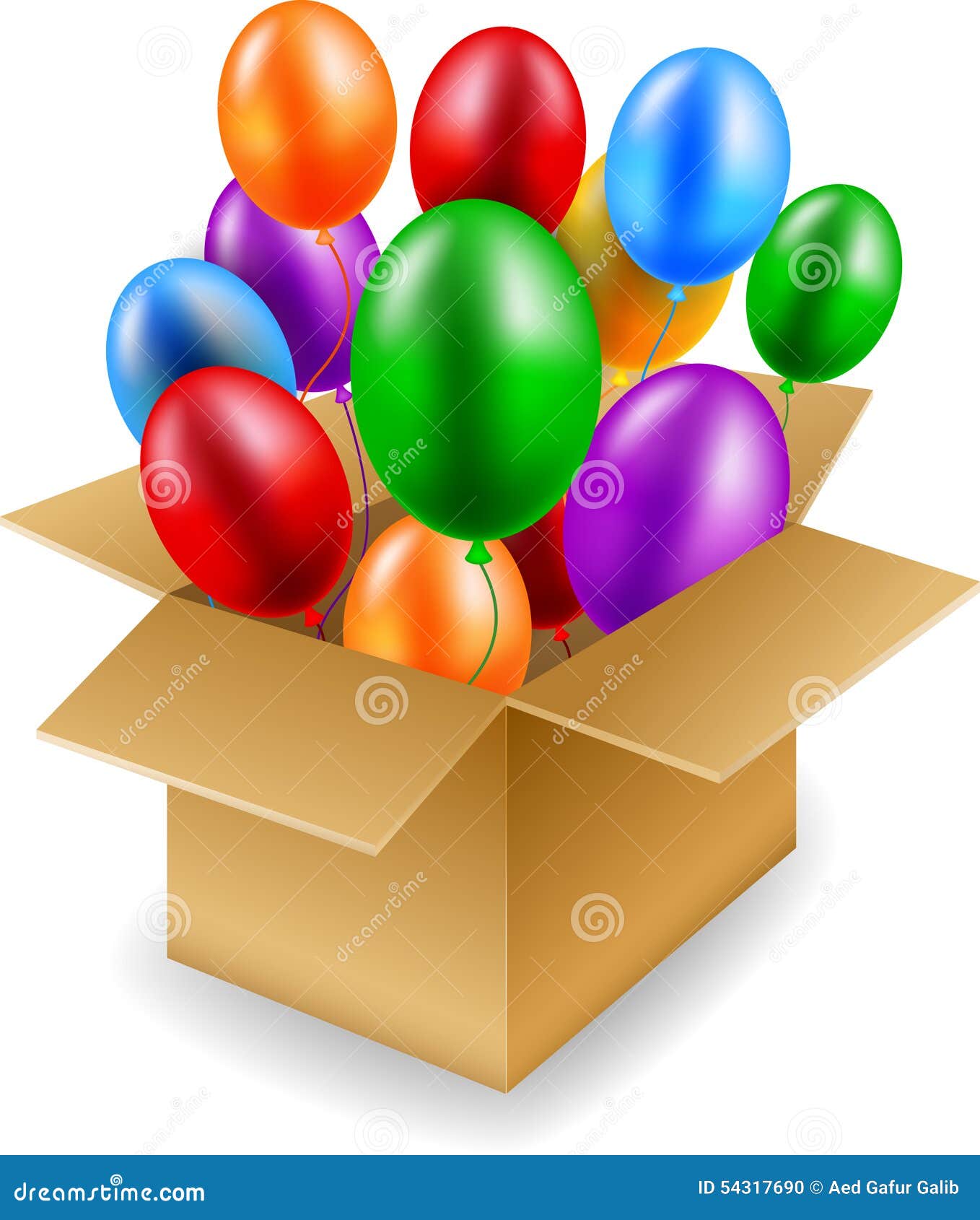 Open Cardboard Box with Birthday Balloons Stock Vector Illustration