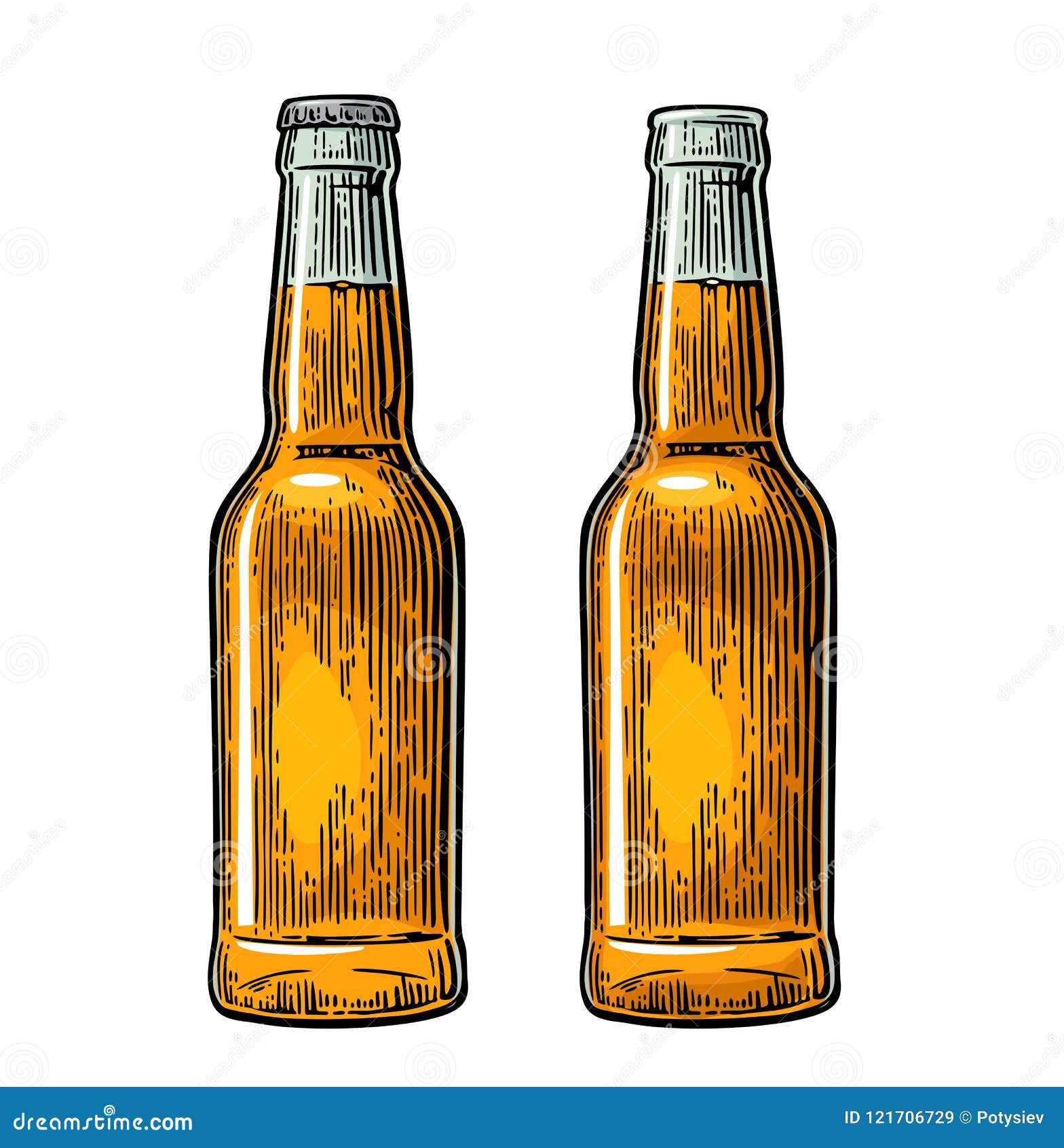 Open And Close Beer Bottle. Vintage Black And Color Vector ...
