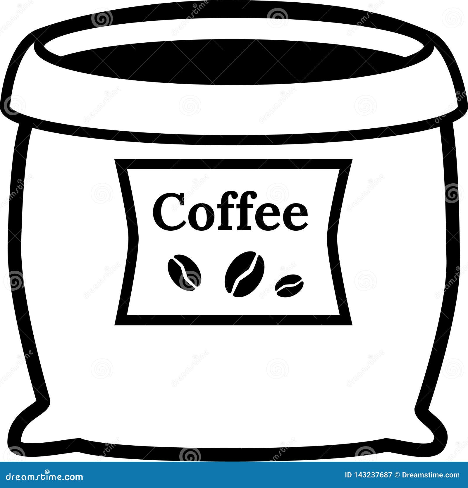 Open coffee bag with label stock vector. Illustration of