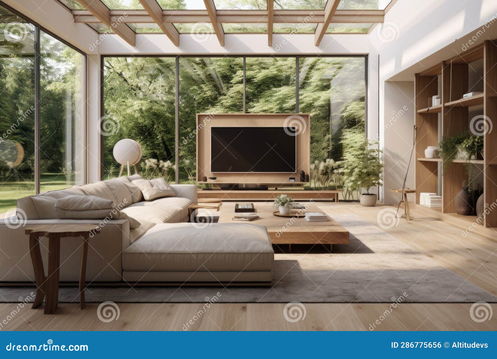 Openconcept Minimalist Living Room with Natural Light Stock Illustration Illustration of