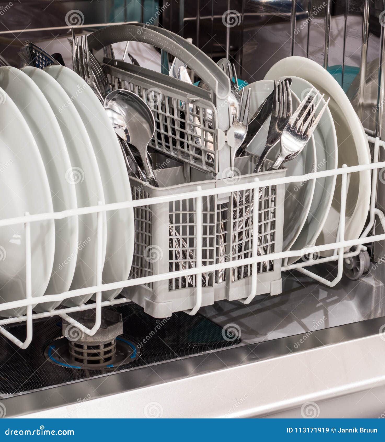 Open Dishwasher With Clean Dishes Stock Image Image Of