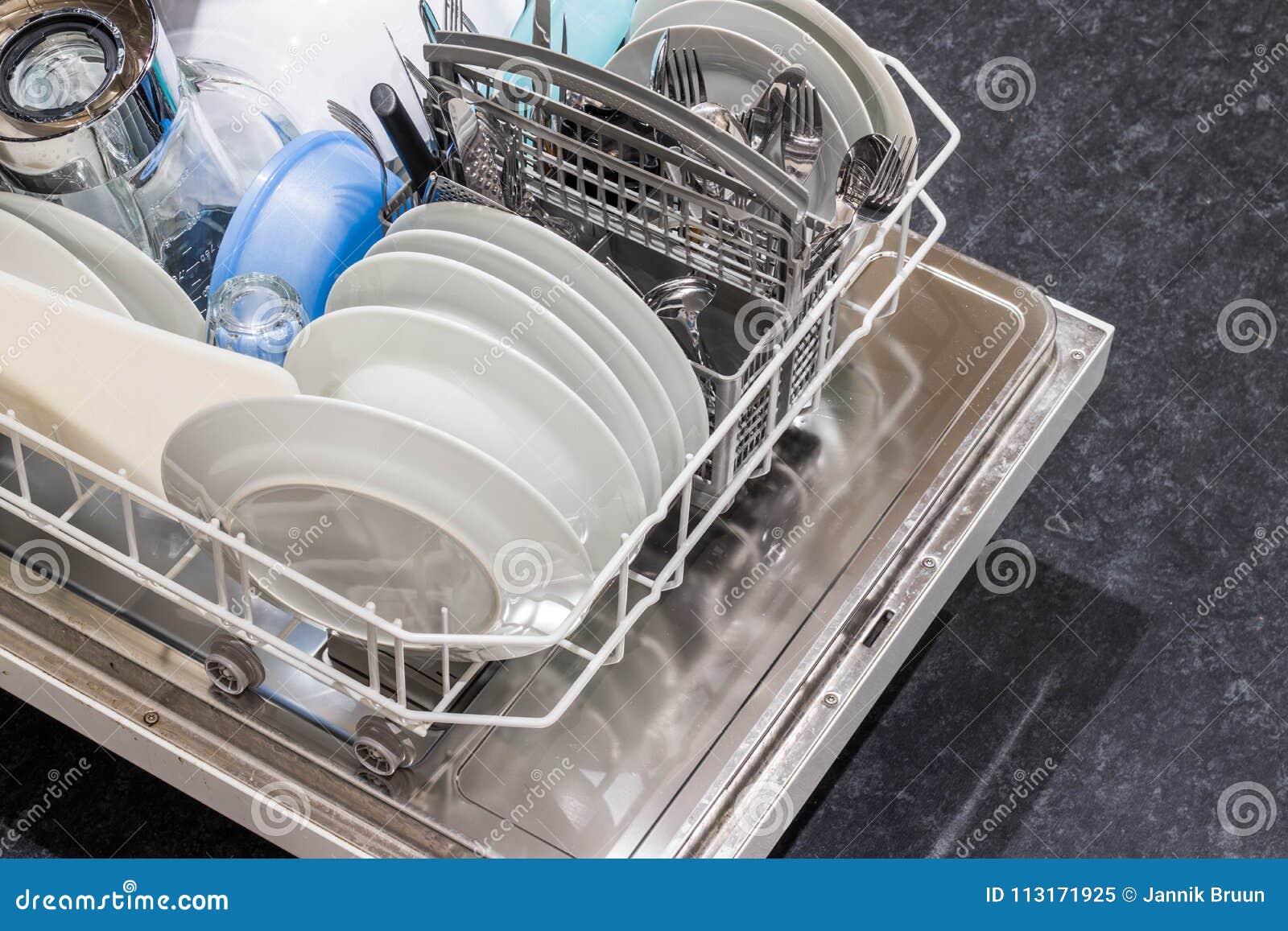 Open Dishwasher With Clean Dishes Stock Image Image Of