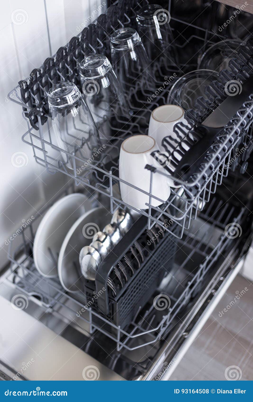 Open Dishwasher with Clean Utensils in Kitchen Stock Photo Image of