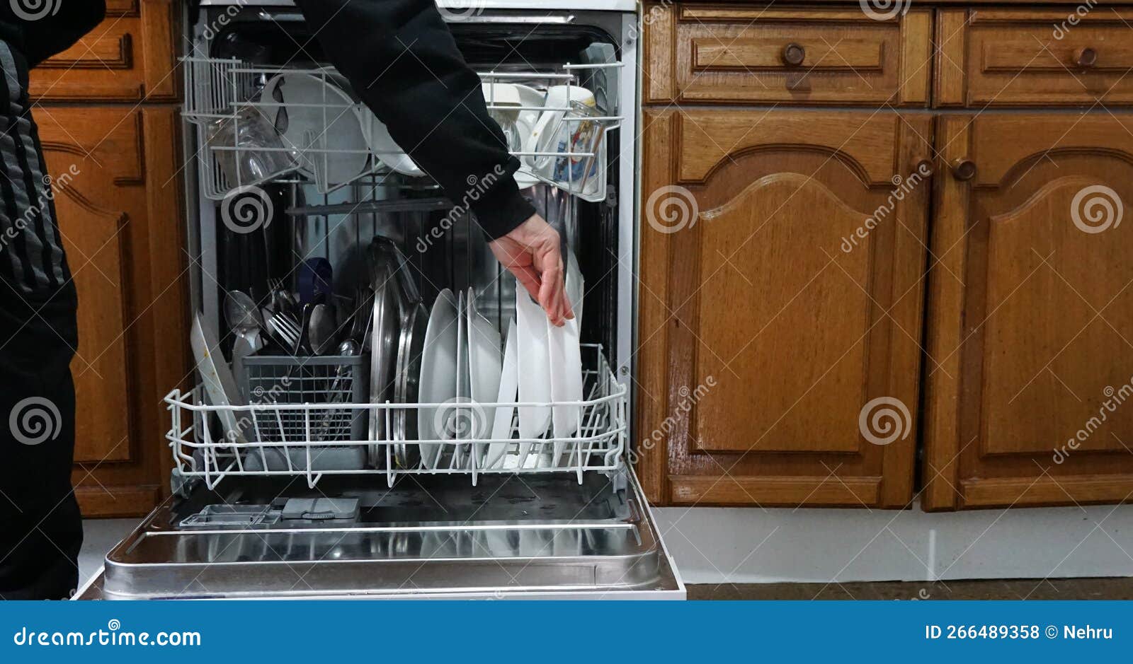 Open Dishwasher with Dirty Dishes in the Kitchen Stock Photo Image of