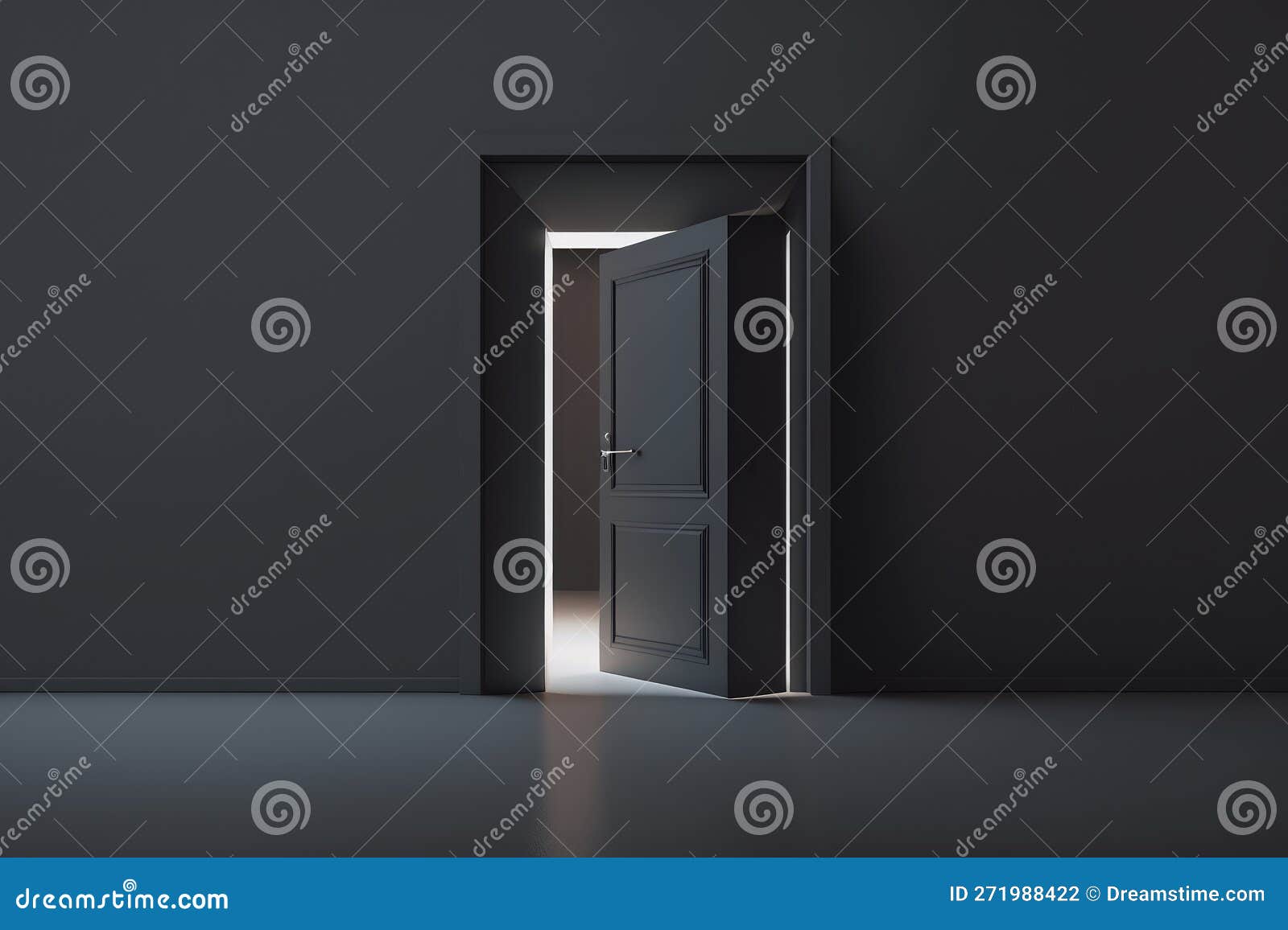 Open Door in Dark Room, Generative AI Stock Illustration Illustration