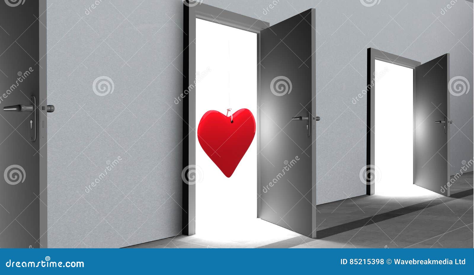 Open Door with Red Heart Shape Stock Photo Image of gray, door 85215398