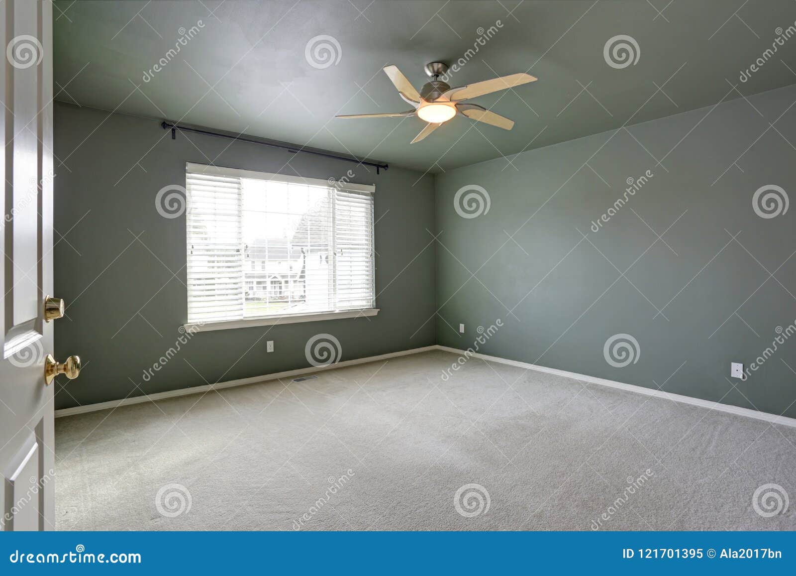 Empty Room With Grey Ceiling And Grey Walls Paint Color Stock