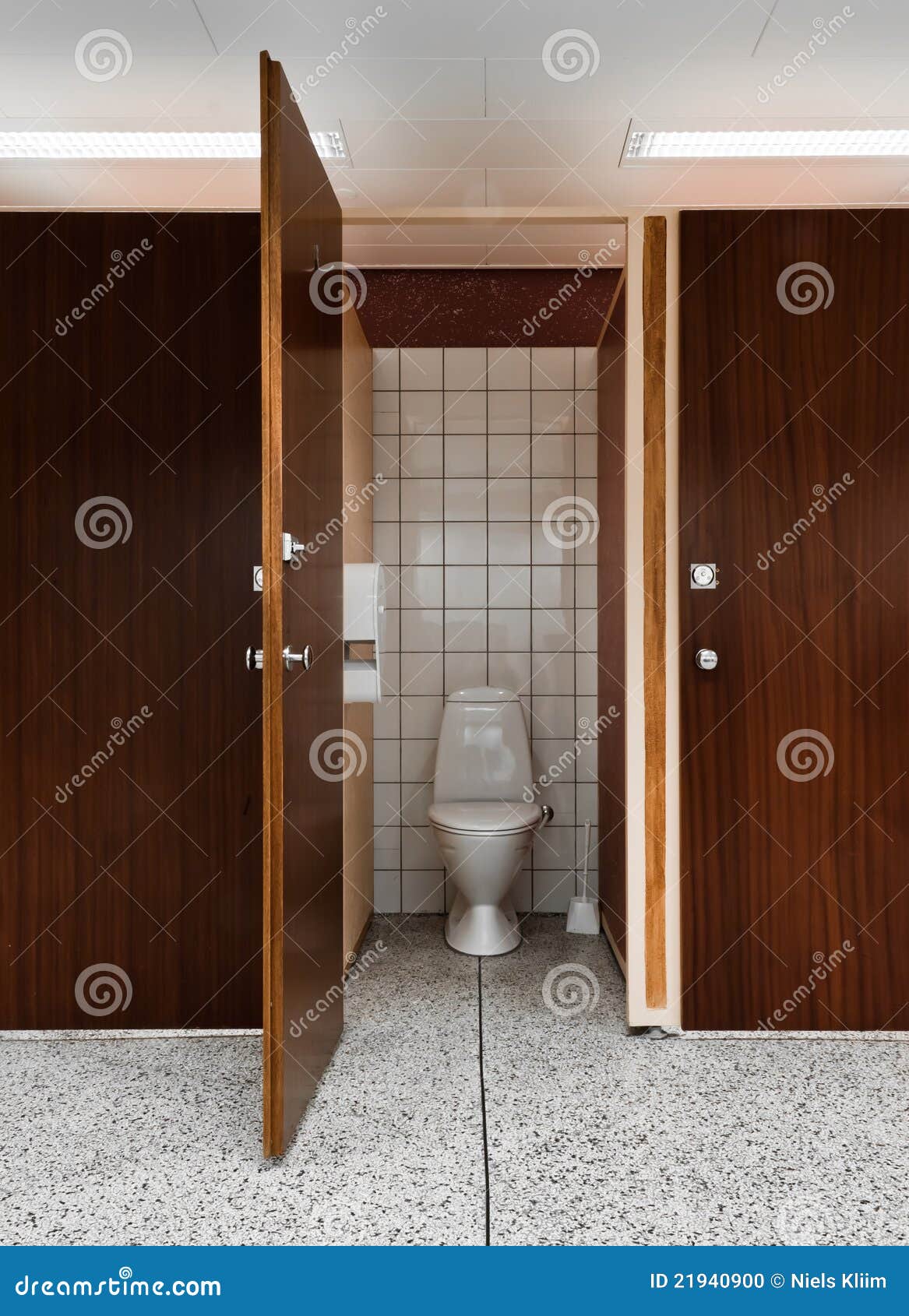 Open door to public toilet stock photo. Image of brown 21940900