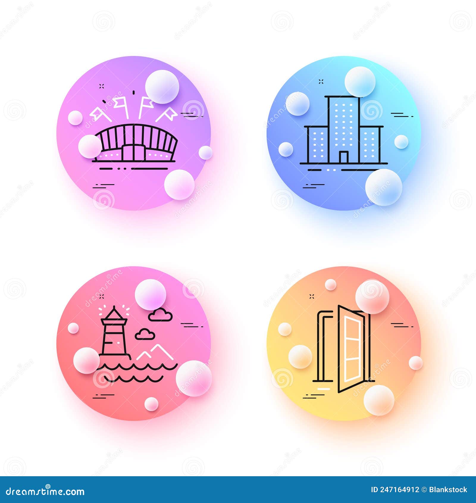 open door, university campus and sports arena minimal line icons. for web application, printing. 
