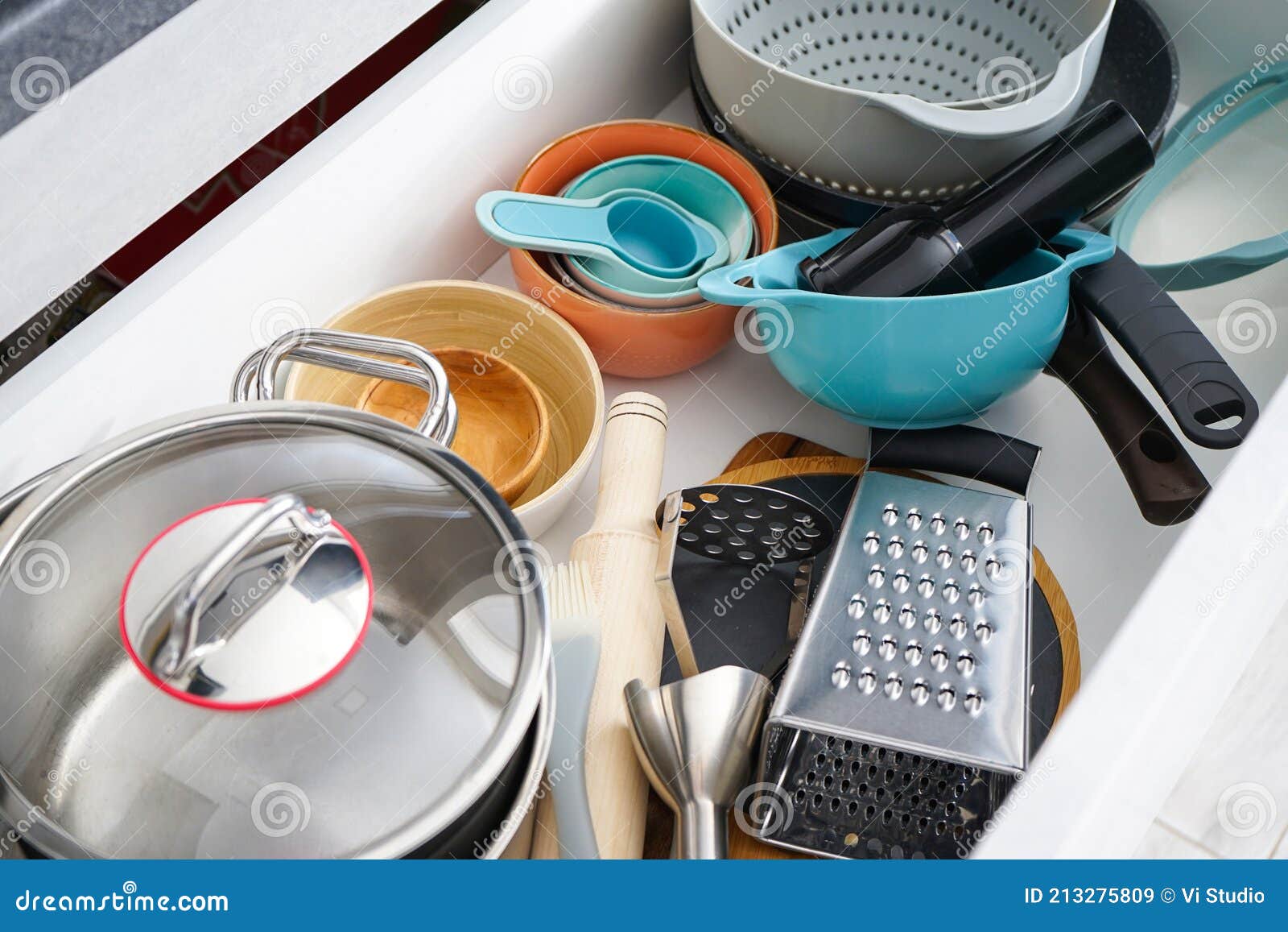 Set of Clean Kitchen Utensils in Drawer Stock Image Image of