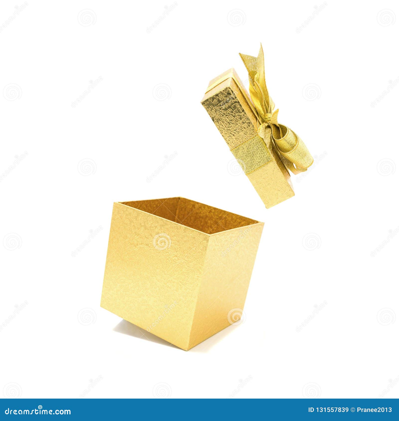 Open Empty Gold Gift Box with Bow. Stock Image Image of isolated, beautiful 131557839