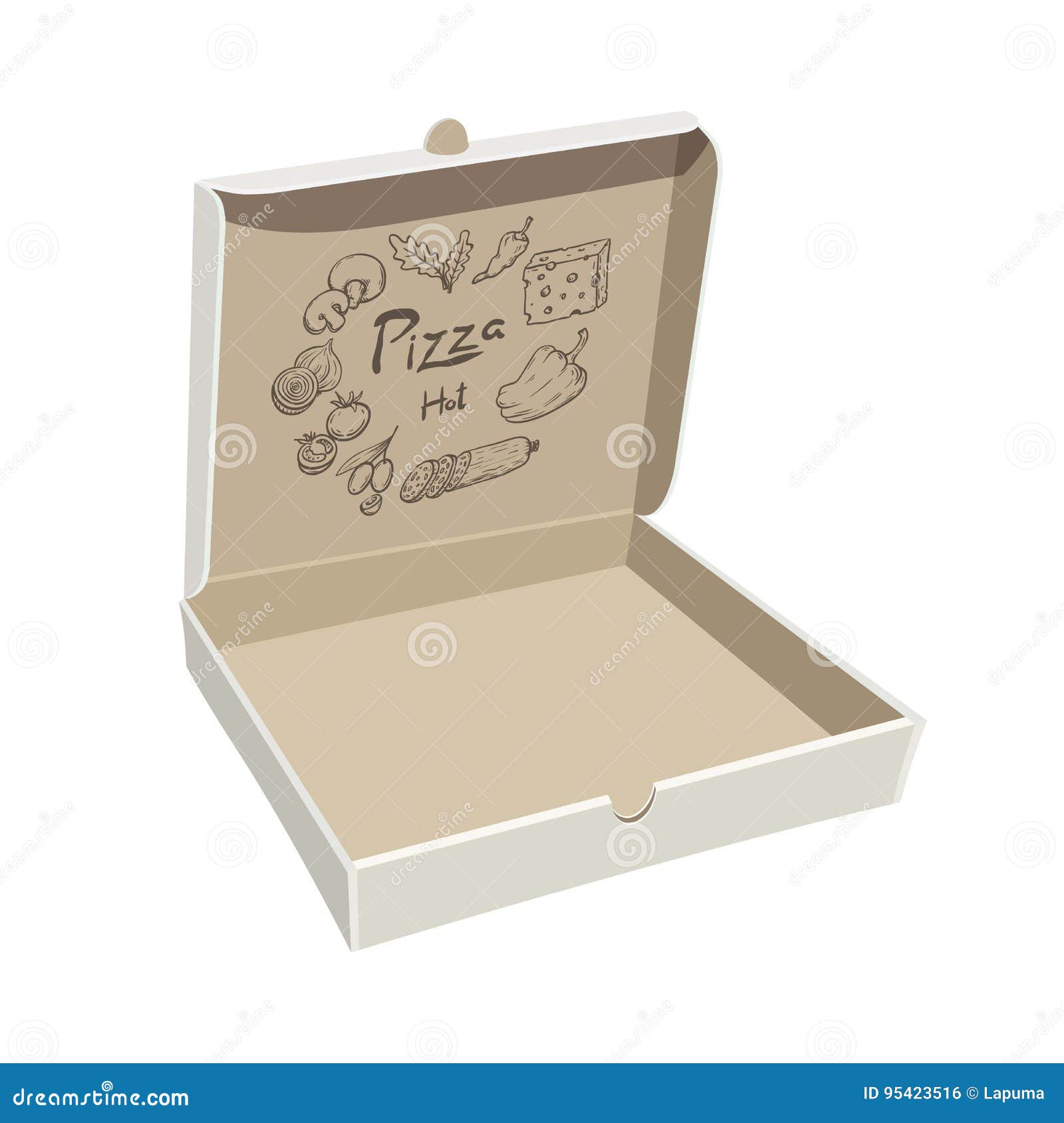 Open Empty Pizza Box. Sample Packaging on White Stock Vector - Illustration  of graphic, container: 95423516