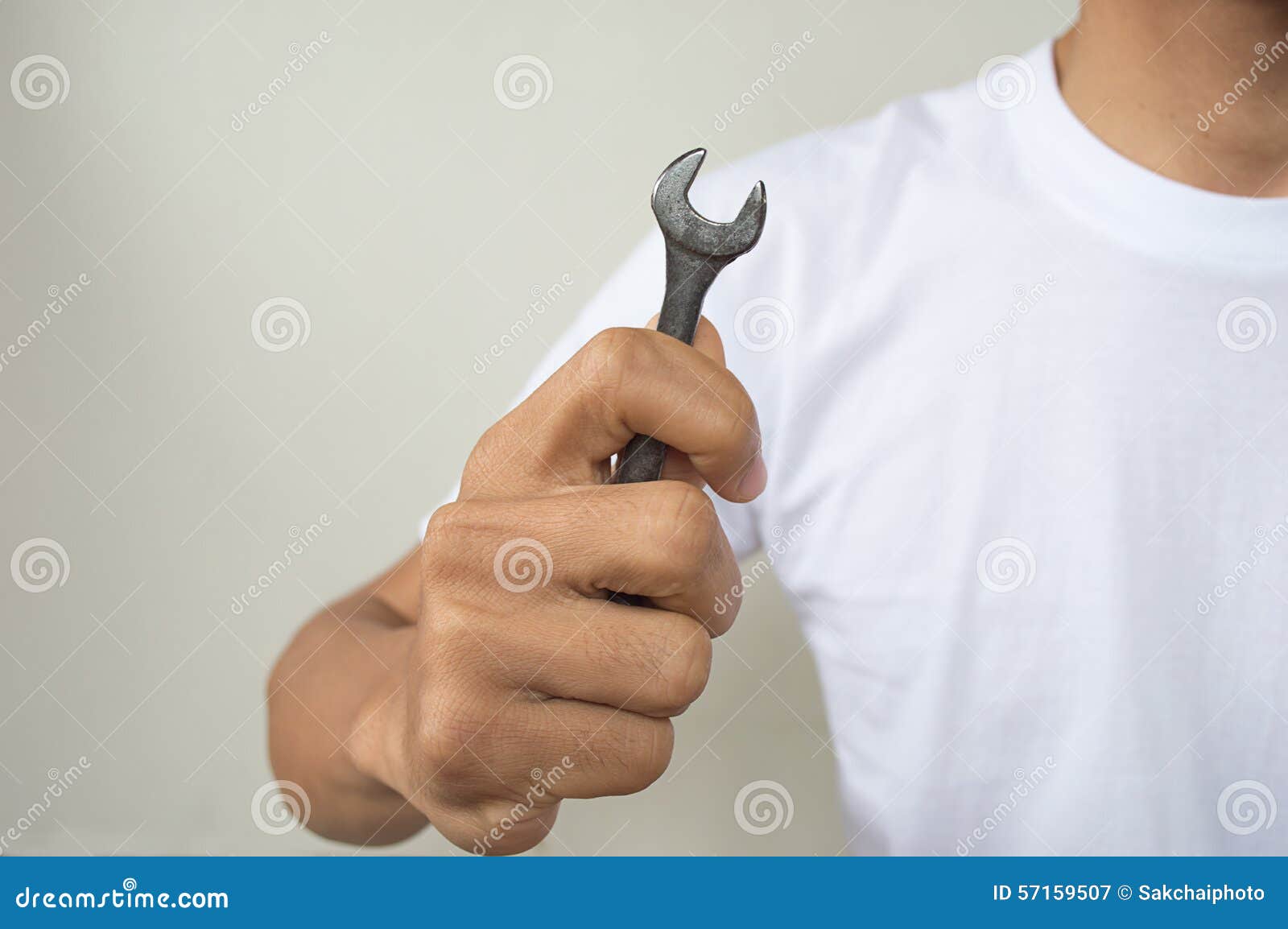 Openended Wrench in Hand a Man Stock Image Image of background