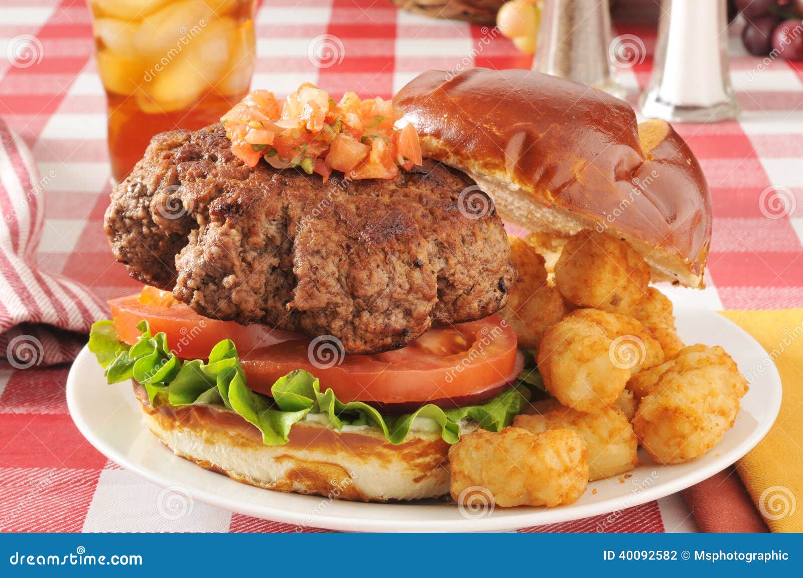 Open faced hamburger stock photo. Image of pretzel, supper 40092582