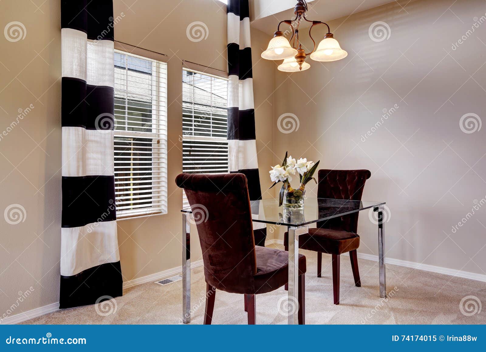 Open Floor Plan Dining Room with Carpet Floor Stock Image Image of
