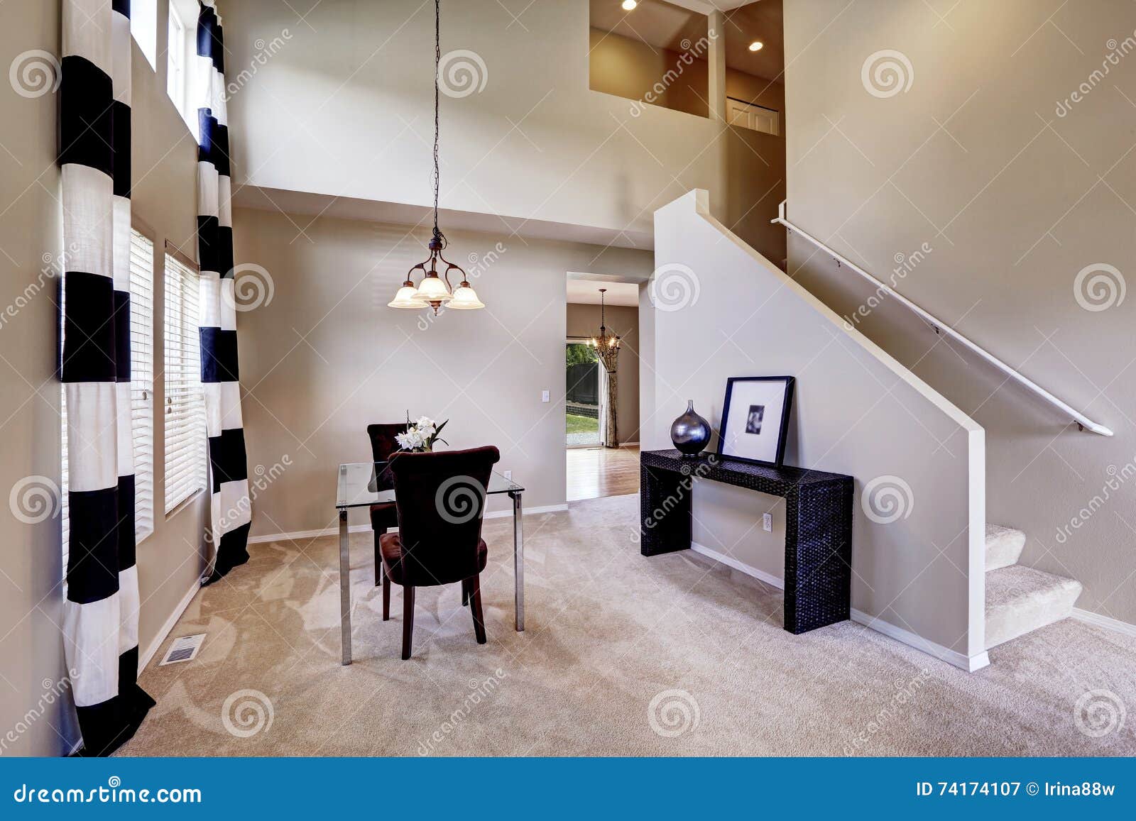 Open Floor Plan Dining Room with Carpet Floor Stock Image Image of