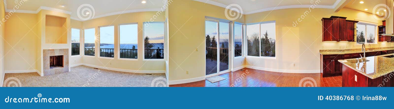 Open Floor Plan. Panoramic View Of House Interior Stock ...