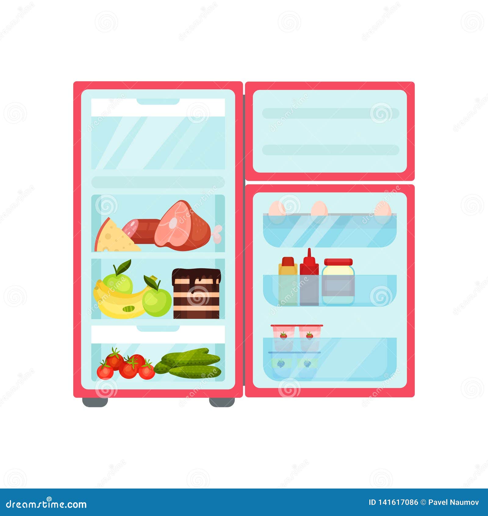 Открытый холодильник с продуктами арт