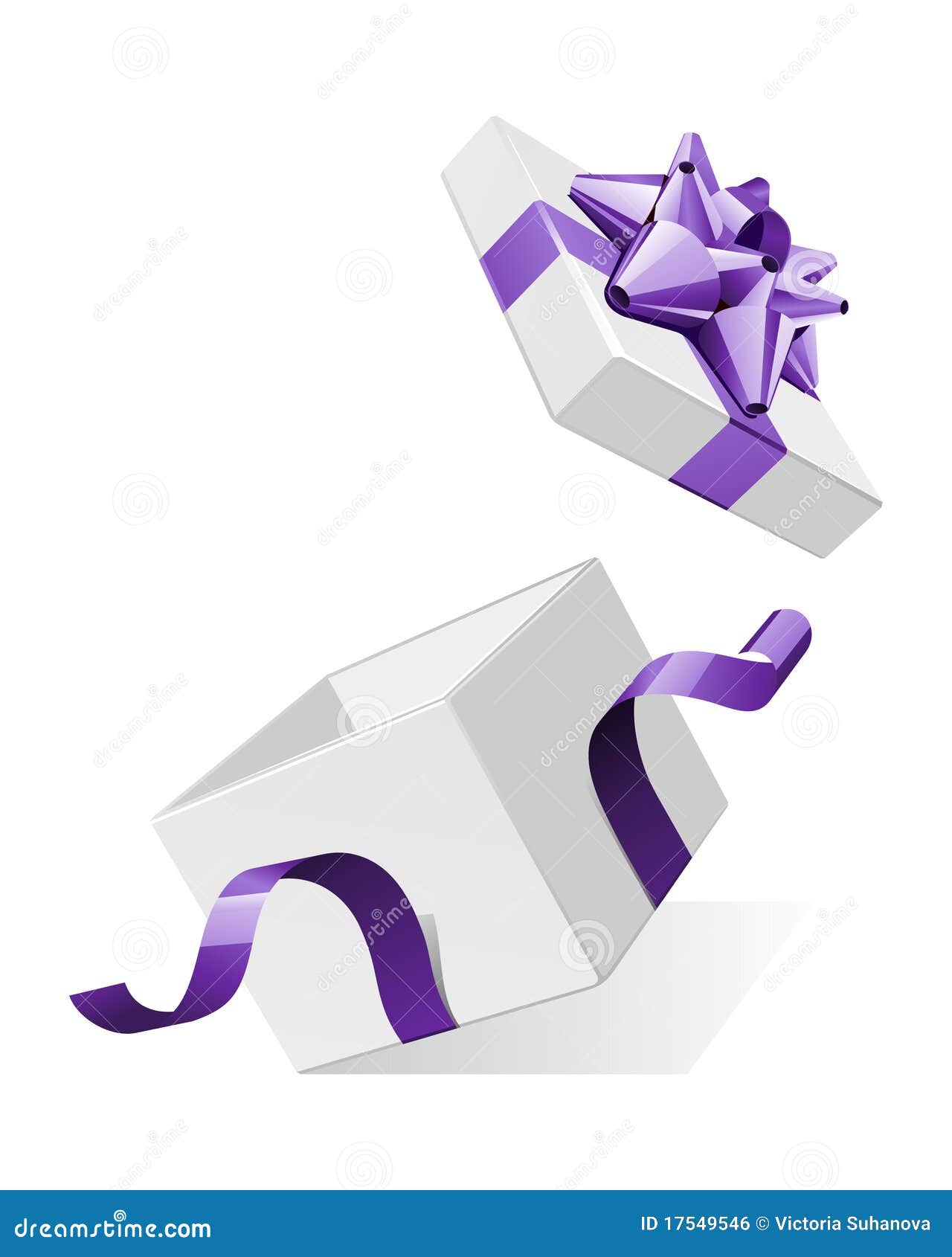 open gift box with glossy violet bow