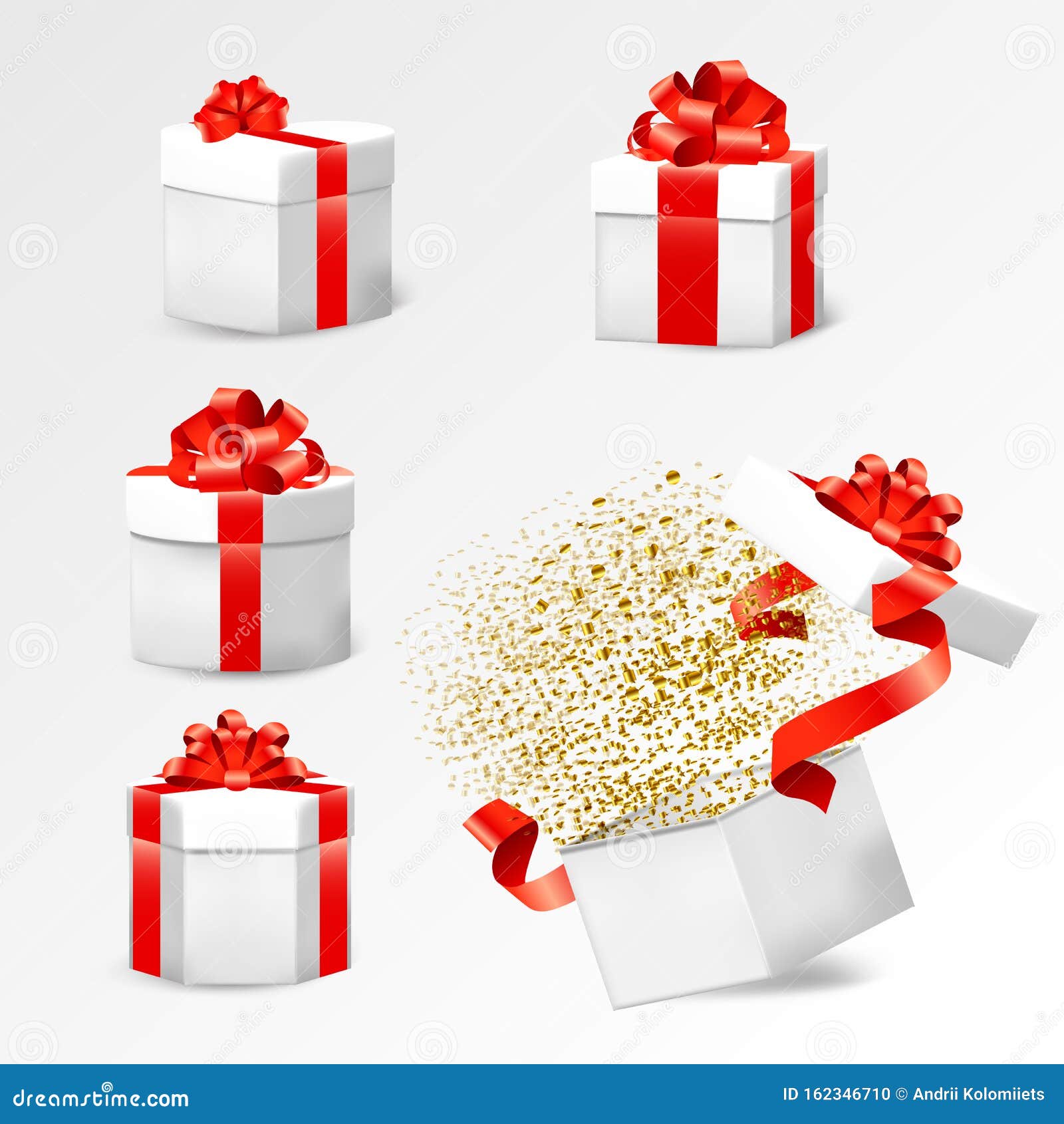 Open Gift Box With Red Bow Isolated On White. Vector