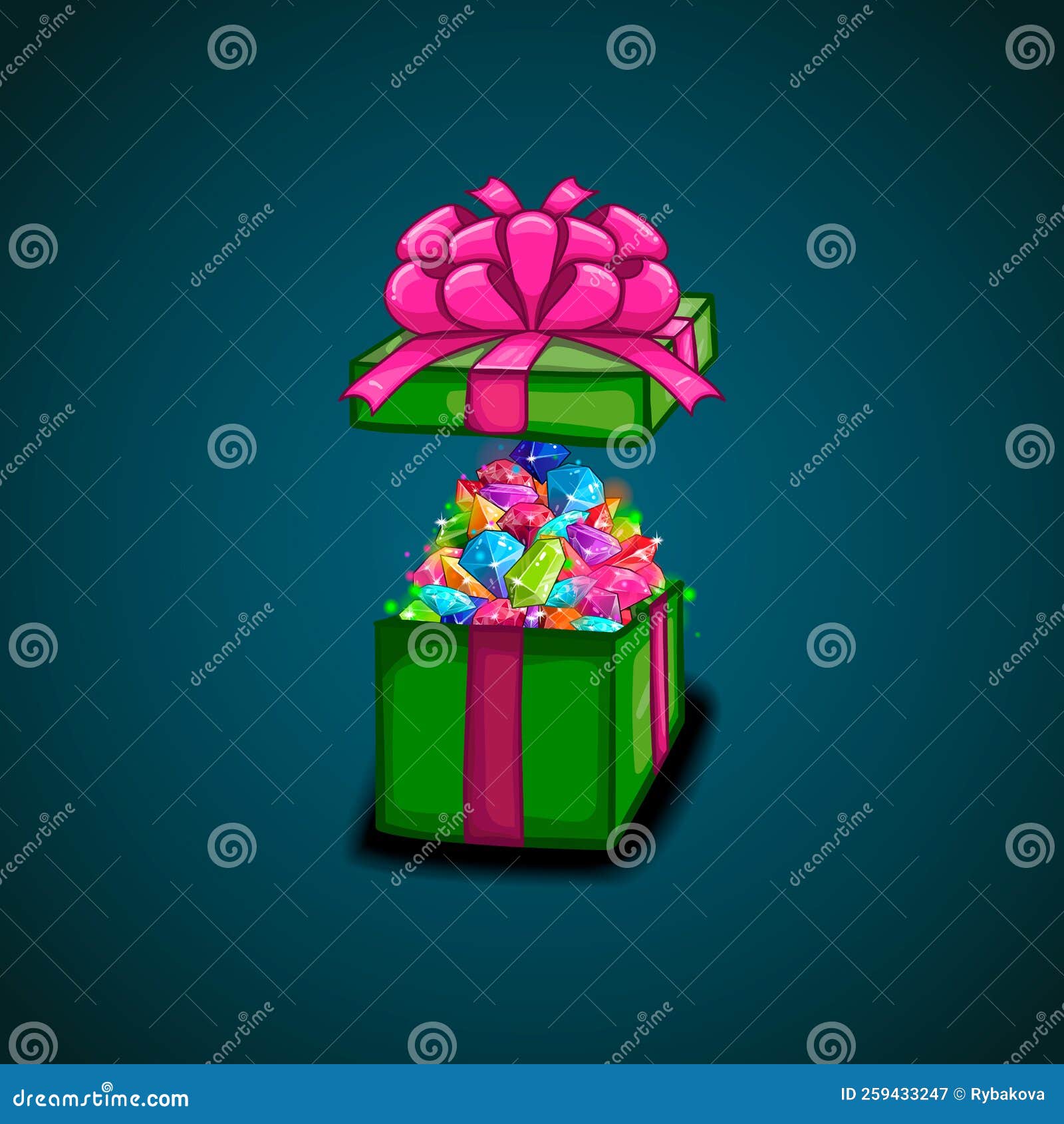 Open Gift Box with Vector Mountain of Gems Stock Vector Illustration