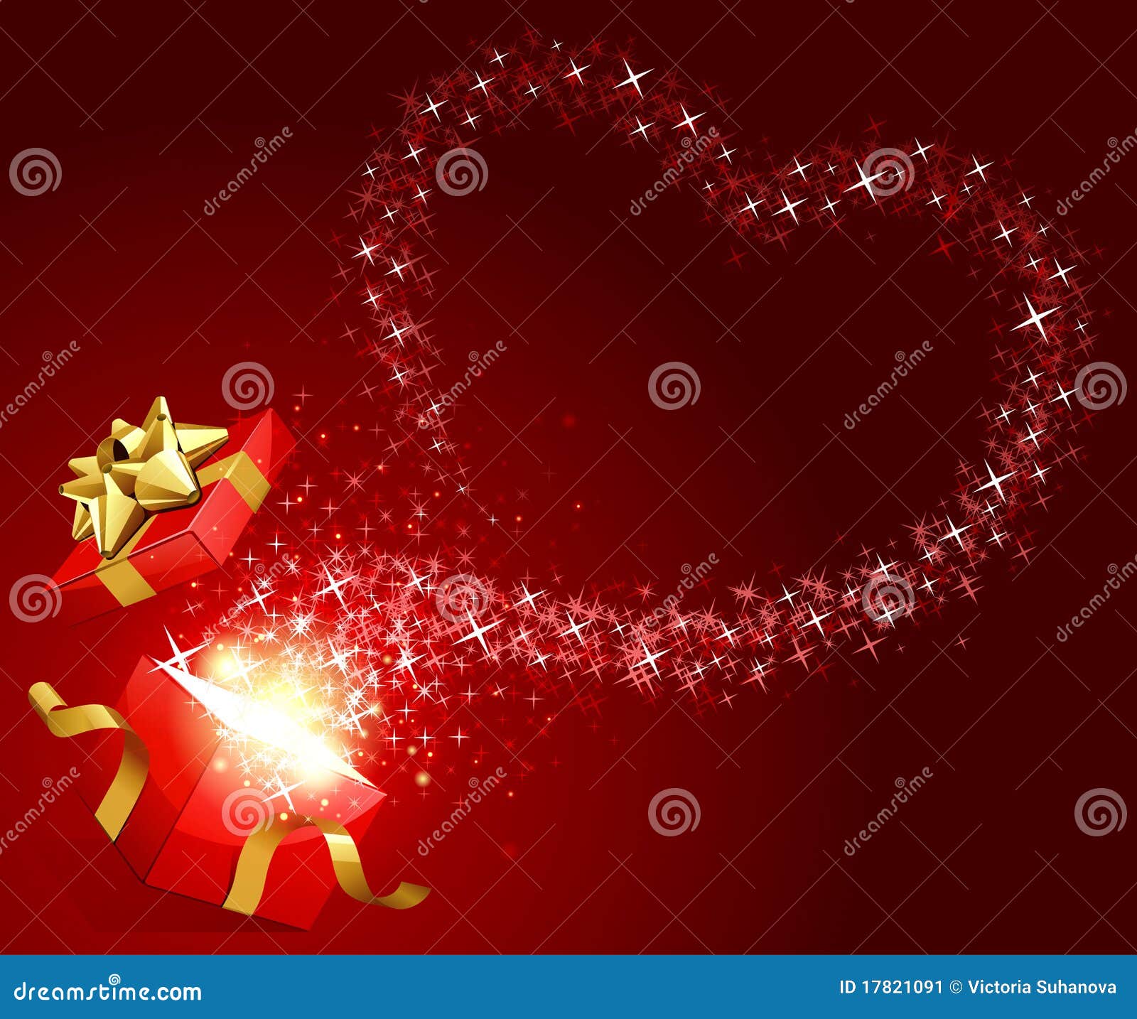 Open gift with fly stars heart shape Valentine s day background