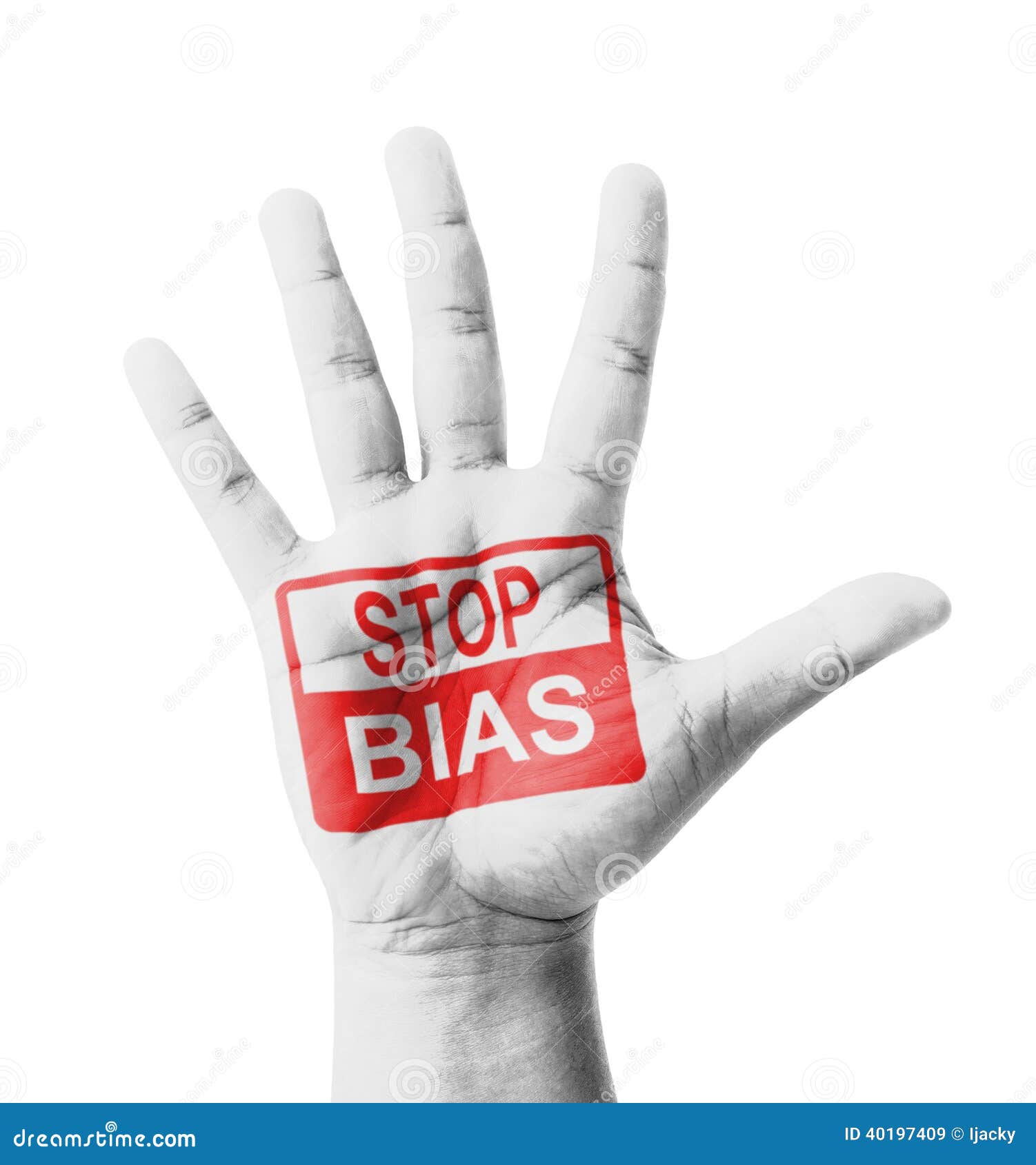 open hand raised, stop bias sign painted