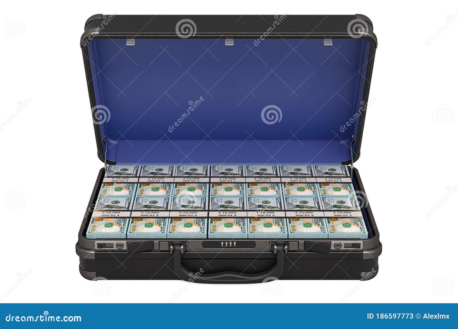 Open Harde Case Vol Met Dollarpakjes 3d Rendering Stock Illustratie Illustratie Bestaande Uit Achtergrond Zwart