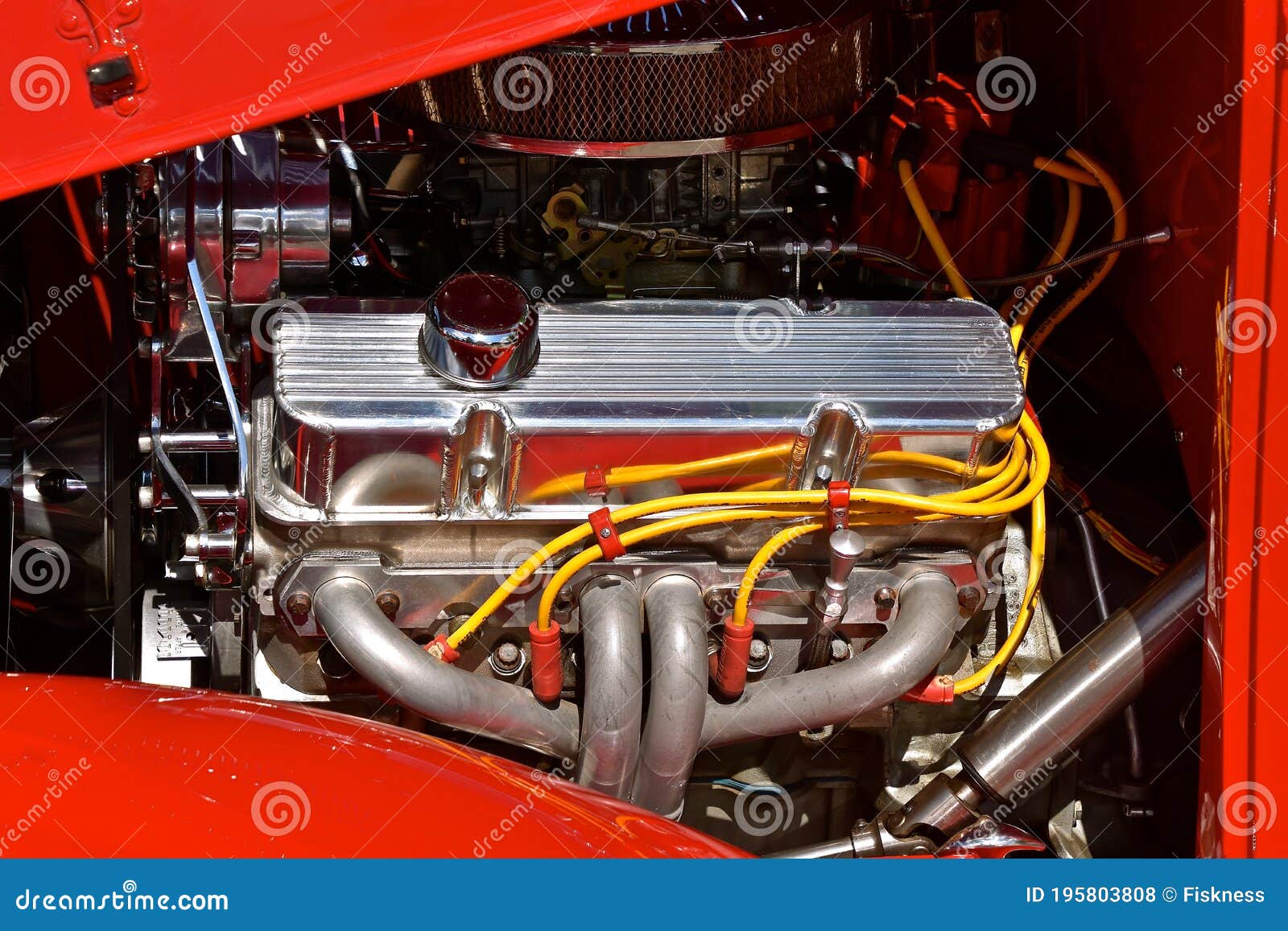Open Hood of a Customized Car Engine Stock Photo Image of headers, mechanic 195803808