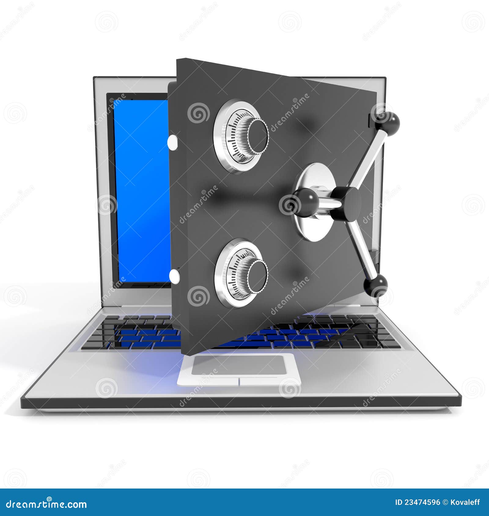 Open laptop safe. stock illustration. Illustration of privacy 23474596