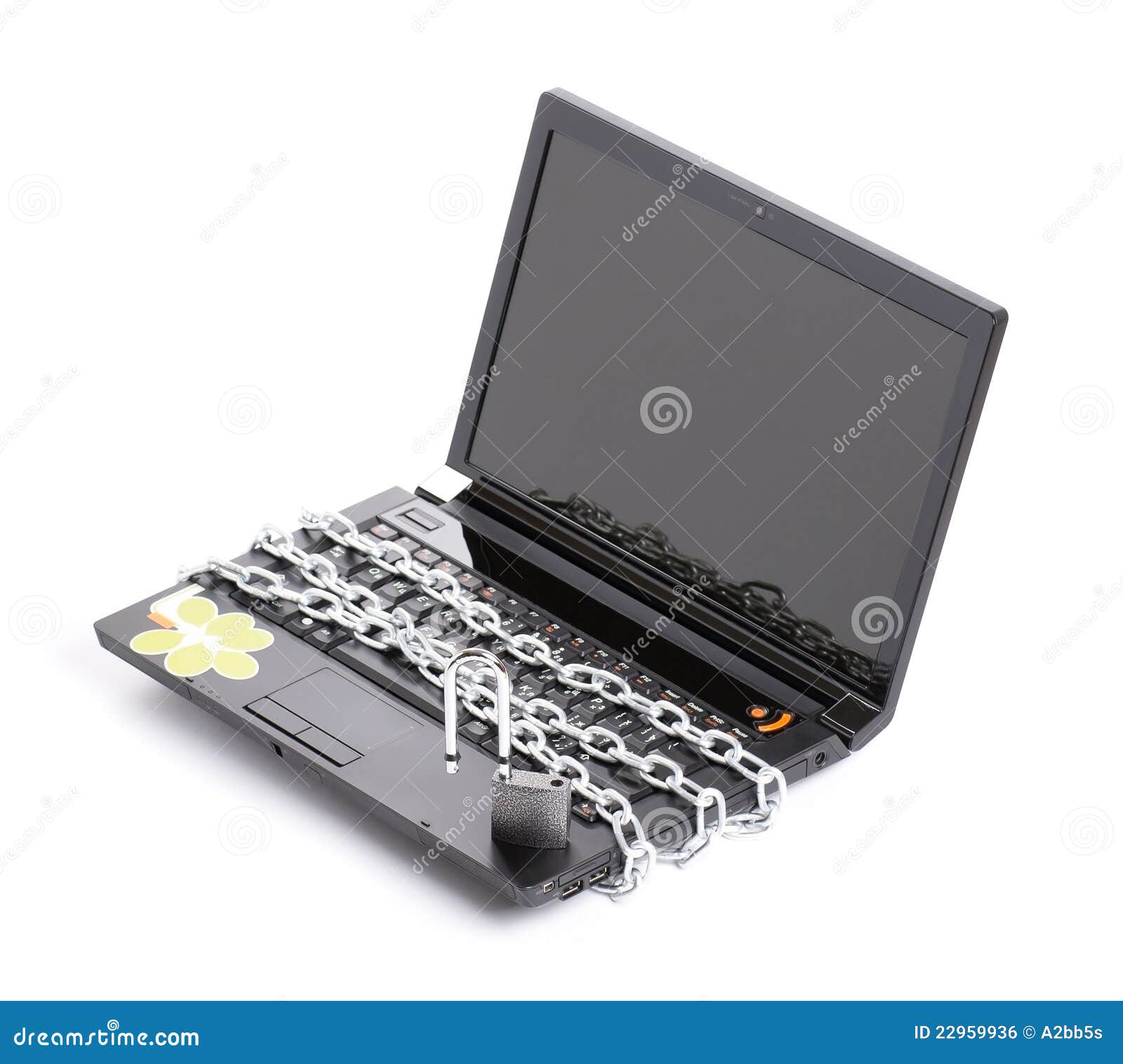 Open Laptop Security Whit Chain and Padlock Stock Photo Image of