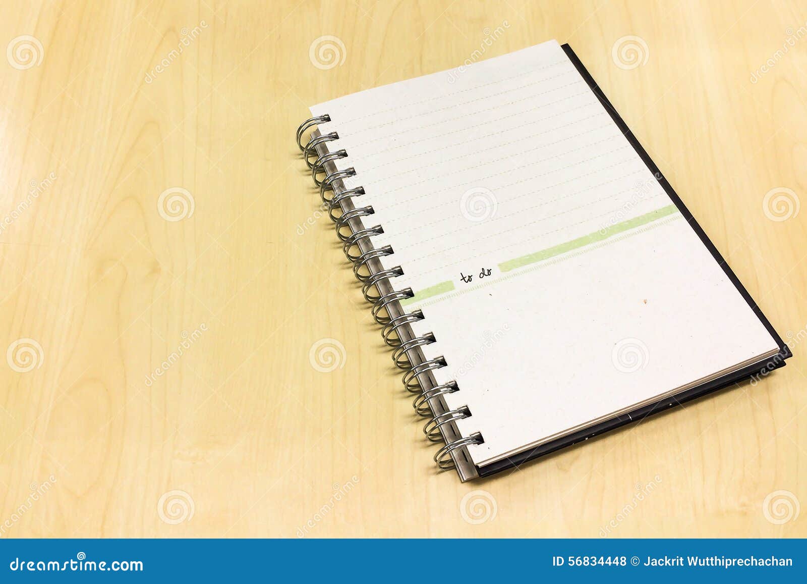 Open Lined Book with Blank Page on Wooden Table Used As Template Stock