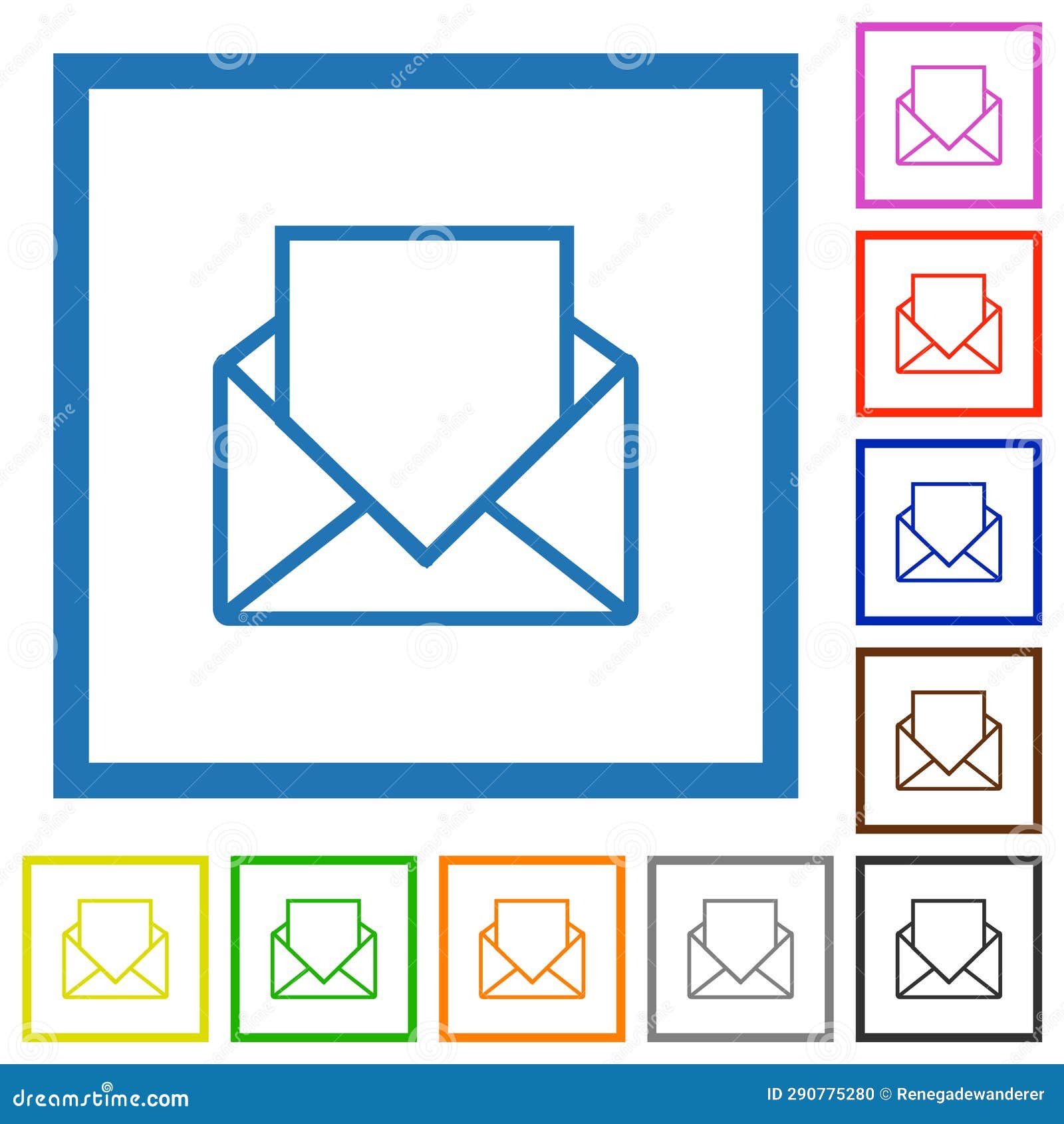 open mail with blank letter outline flat framed icons