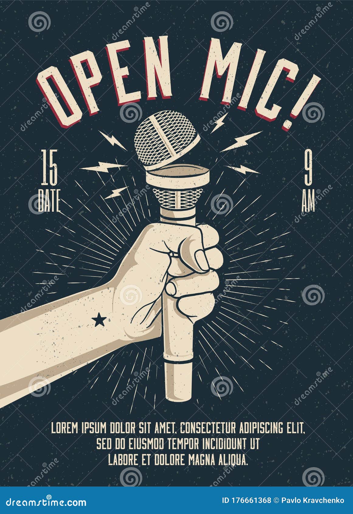 Open Microphone Event Party Session Poster Flyer Template Vintage Styled Vector Illustration Stock Illustration Illustration Of Party Live 176661368