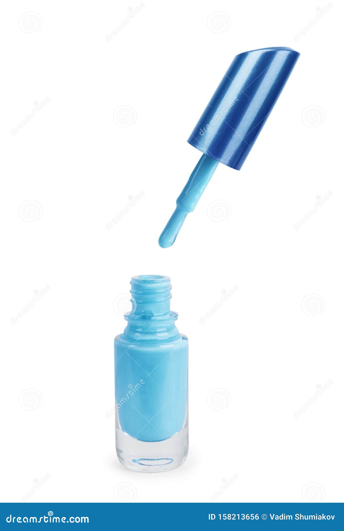 open nail polish with a brush on a white background